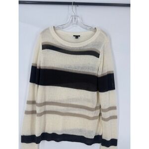 Ann Taylor Striped Knit Sweater Women's XL Cream Black Tan Long Sleeve